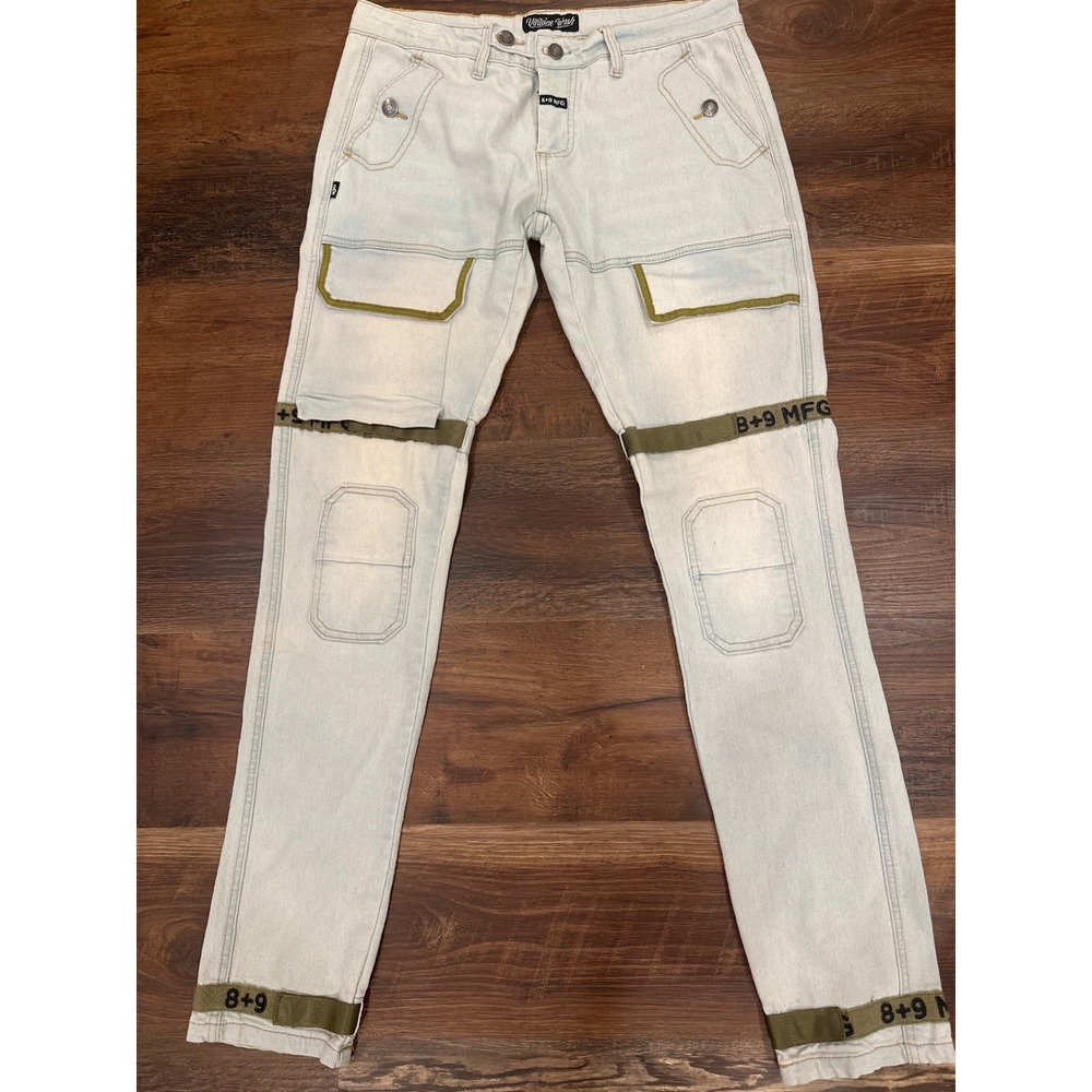 Eight & Nine MFG Co Mens Vintage Wash Cargo Jeans Light Blue 30 Streetwear
